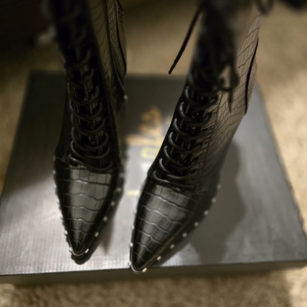 Carlos by Carlos Santana Black Croc Lace-Up Boots